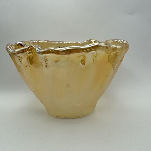 Murano Art Glass Beautiful Gold Amber Colored Ruffled Vase with sticker - Picture 2 of 10